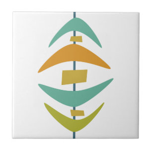 Aqua Blue Orange Green Retro Boomerang Mid Century Ceramic Tile