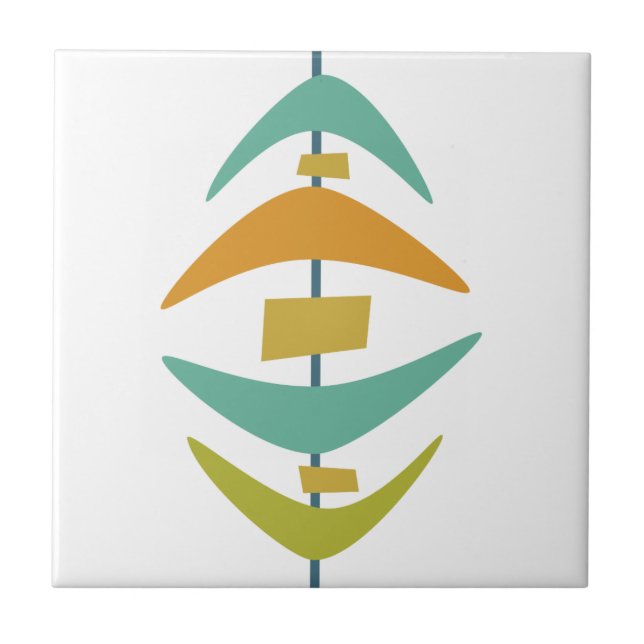 Aqua Blue Orange Green Retro Boomerang Mid Century Ceramic Tile (Front)