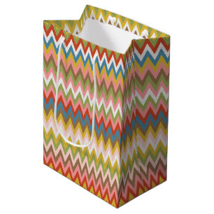 Aqua Blue Orange Pink Red Lime Green Zigzag Art Medium Gift Bag