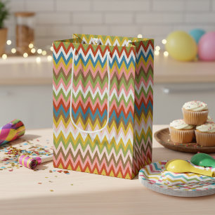 Aqua Blue Orange Pink Red Lime Green Zigzag Art Medium Gift Bag