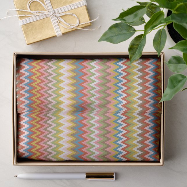 Aqua Blue Orange Pink Red Lime Green Zigzag Art Tissue Paper (Gift)