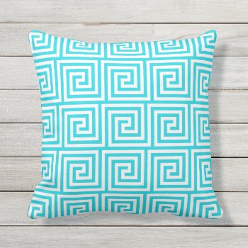 Aqua Blue Outdoor Pillows Greek Key Pattern by Richard__Stone at Zazzle