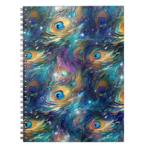 Aqua Blue Painted Peacock Feathers Notebook