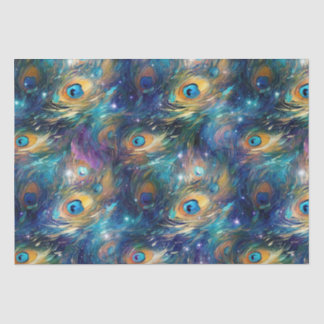 Aqua Blue Painted Peacock Feathers Tissue Paper