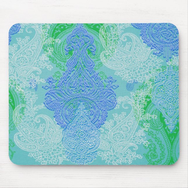 Aqua blue paisley tree flower cloth pattern mouse pad (Front)