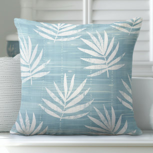 Aqua Blue Palm Leaves Throw Pillow