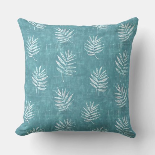 Aqua Blue Palm Leaves Throw Pillow