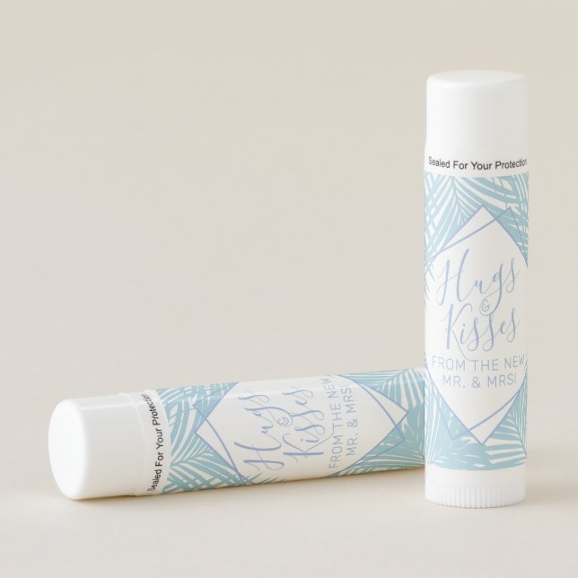 Aqua Blue Palm Leaves Tropical Wedding Favor Lip Balm (Front)