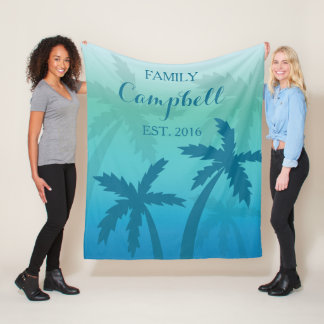 Aqua Blue Palm Tree Tropical Custom Family Fleece Blanket