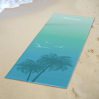Aqua Blue Palm Trees And Birds Tropical Summer Yoga Mat