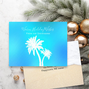 Aqua Blue Palm Trees Tropical Holiday Greeting