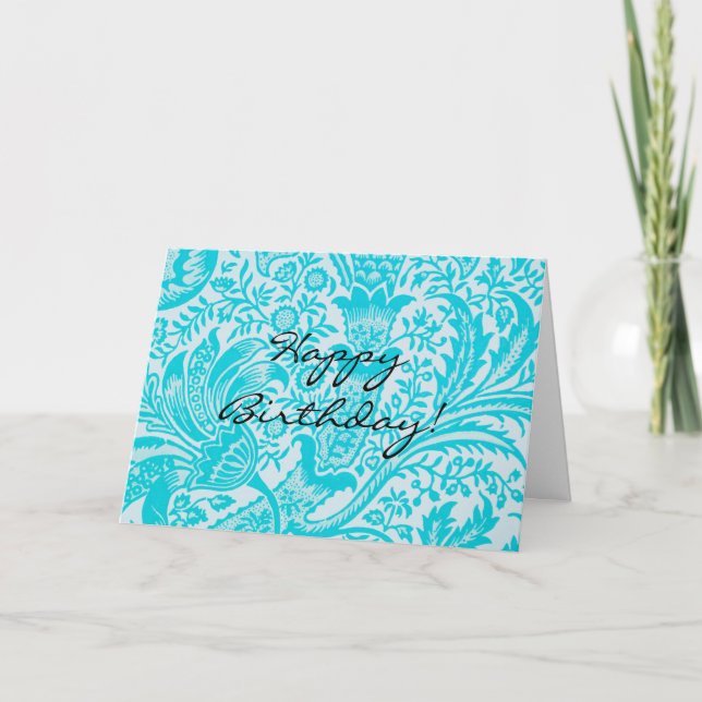 Aqua Blue Pattern Simple Happy Birthday Card (Front)
