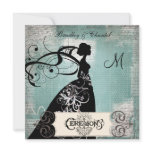 Aqua Blue Patterned Silhouette Bride Invite