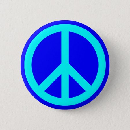 Aqua Blue Peace Symbol Pinback Button