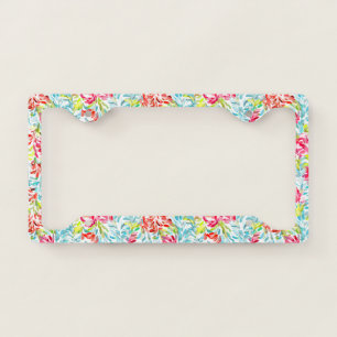 Aqua Blue Peach Orange Pink Lime Green Art Pattern License Plate Frame