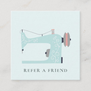 AQUA BLUE PEACH PINK SEWING MACHINE REFER A FRIEND SQUARE BUSINESS CARD