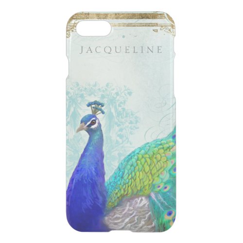 Aqua Blue Peacock Vintage Style Scroll Typography iPhone SE87 Case