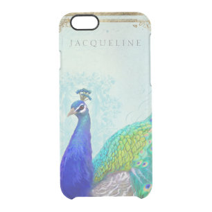 Aqua Blue Peacock Vintage Style Scroll Typography Clear iPhone 6/6S Case