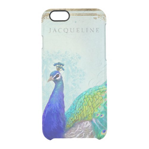 Aqua Blue Peacock Vintage Style Scroll Typography Clear iPhone 66S Case