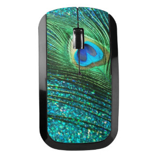 Aqua Blue Peacock Wireless Mouse