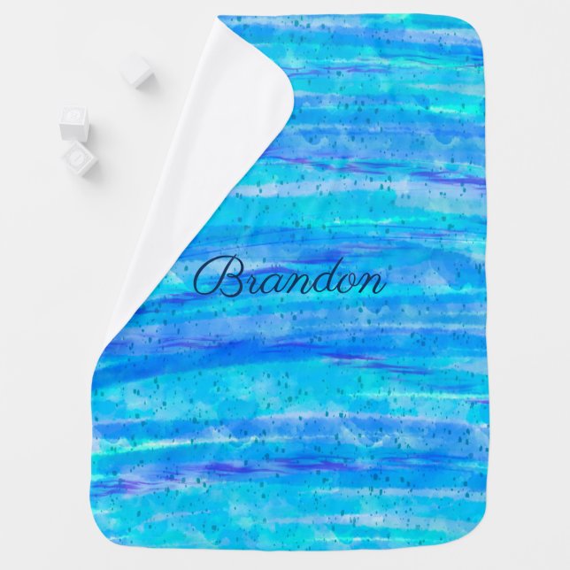 Aqua Blue Personalized Boy's Baby Blanket (In Situ)