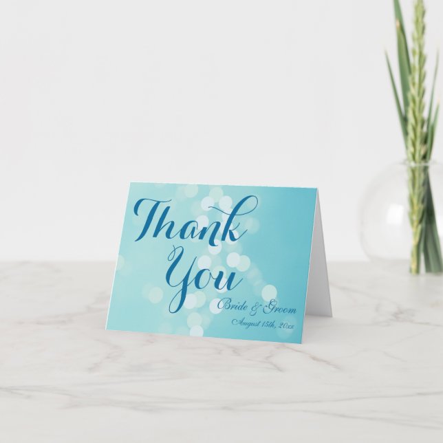Aqua Blue Personalized Wedding Thank You Cards (Front)