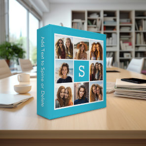 Aqua Blue Photo Collage Custom Monogram 3 Ring Binder