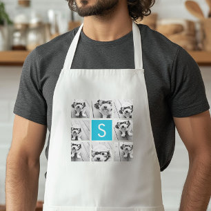 Aqua Blue Photo Collage Custom Monogram Adult Apron