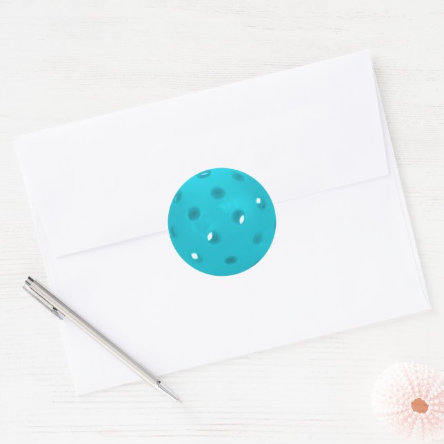 Aqua Blue Pickleball Classic Round Sticker (Envelope)
