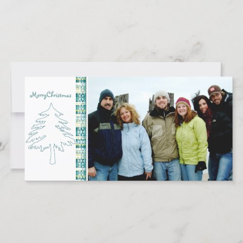 Aqua Blue Pine Tree  Snowflake Merry Christmas Holiday Card