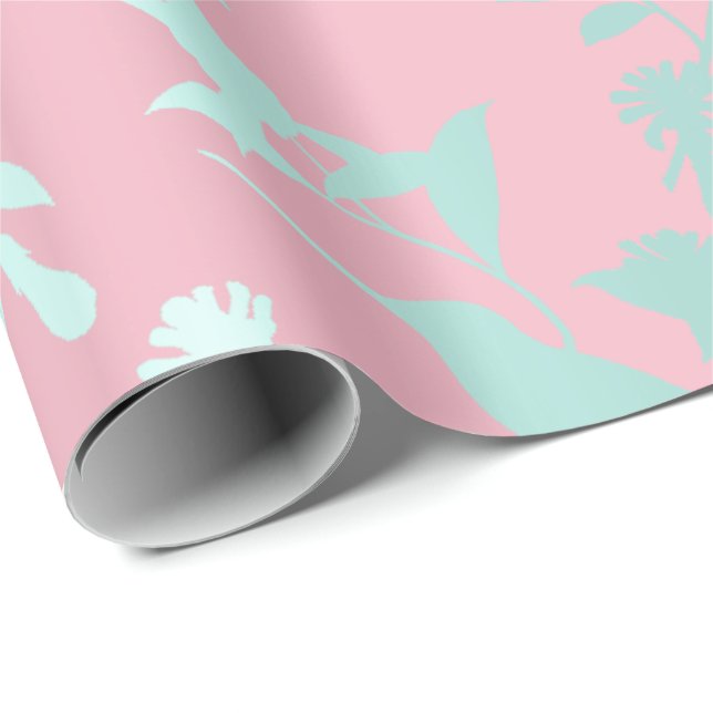 Aqua Blue Pink Hummingbird Flowers Wrapping Paper (Roll Corner)