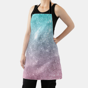 Aqua blue Pink ombre sea galaxy abstract Apron