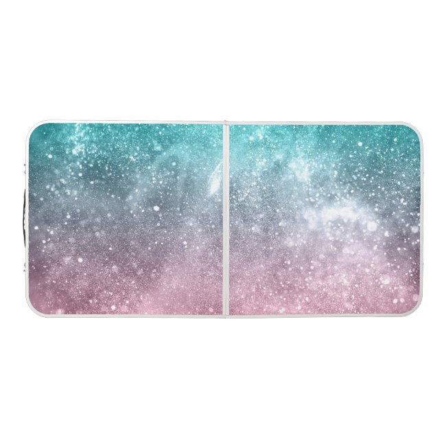 Aqua blue Pink ombre sea galaxy abstract Beer Pong Table (Top)