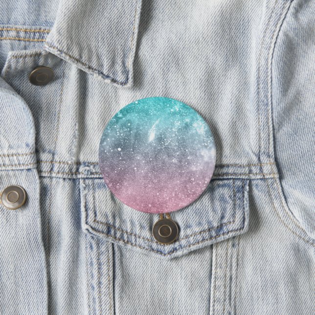 Aqua blue Pink ombre sea galaxy abstract Button (In Situ)