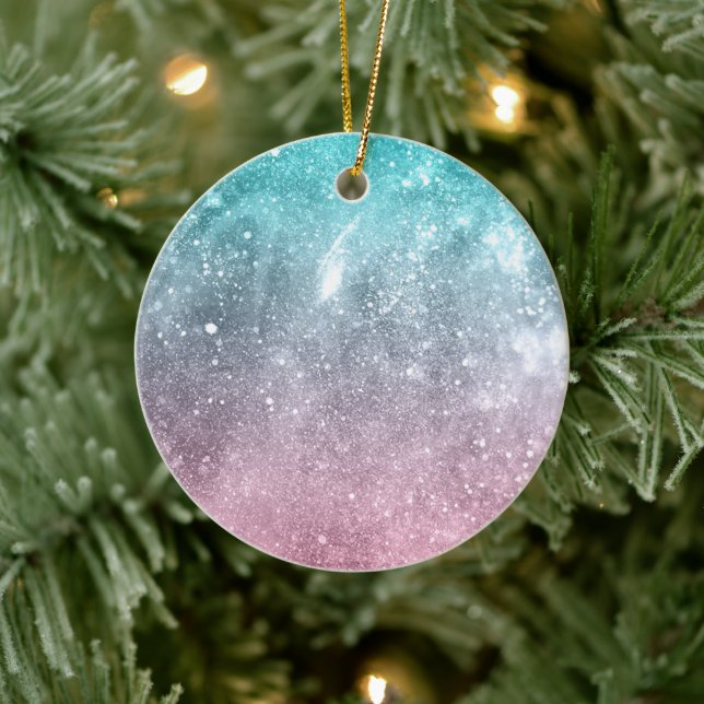 Aqua blue Pink ombre sea galaxy abstract Ceramic Ornament (Tree)