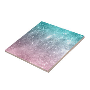 Aqua blue Pink ombre sea galaxy abstract Ceramic Tile