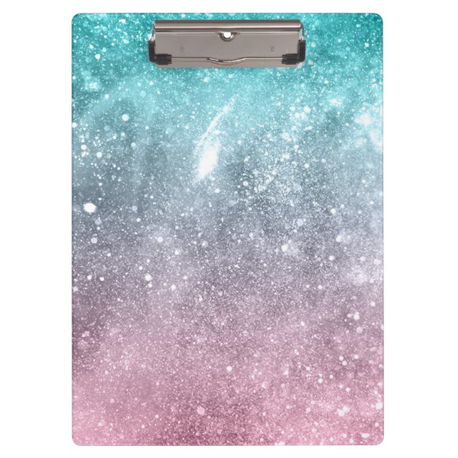 Aqua blue Pink ombre sea galaxy abstract Clipboard (Front)