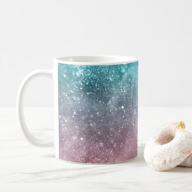 Aqua blue Pink ombre sea galaxy abstract Coffee Mug (With Donut)