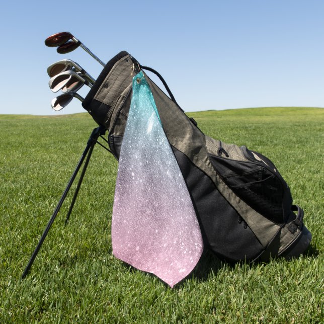 Aqua blue Pink ombre sea galaxy abstract Golf Towel (Green)