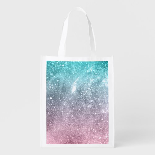 Aqua blue Pink ombre sea galaxy abstract Grocery Bag