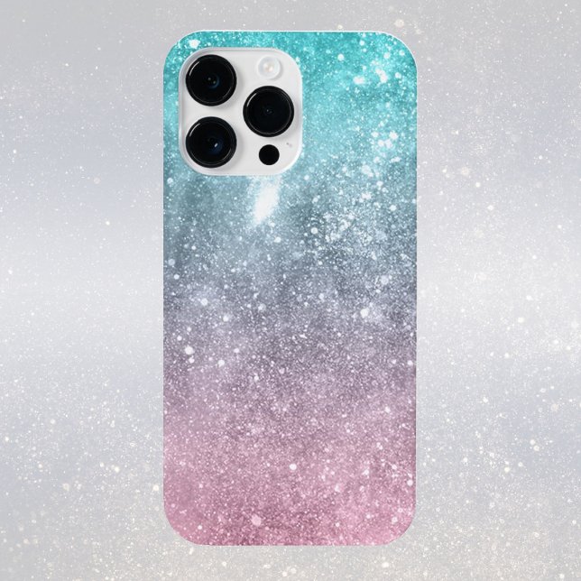 Aqua blue Pink ombre sea galaxy abstract iPhone Case (Sparkle up and protect your phone with trendy faux sparkles phone case. )