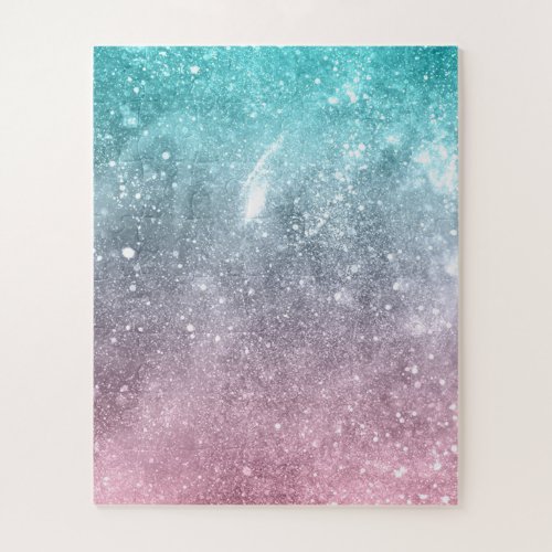 Aqua blue Pink ombre sea galaxy abstract Jigsaw Puzzle