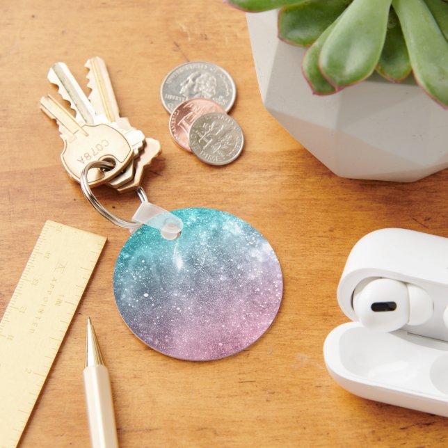 Aqua blue Pink ombre sea galaxy abstract Keychain (Desk)