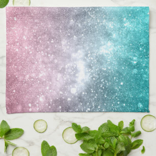 Aqua blue Pink ombre sea galaxy abstract Kitchen Towel