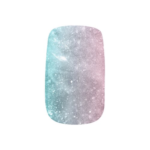 Aqua blue Pink ombre sea galaxy abstract Minx Nail Art