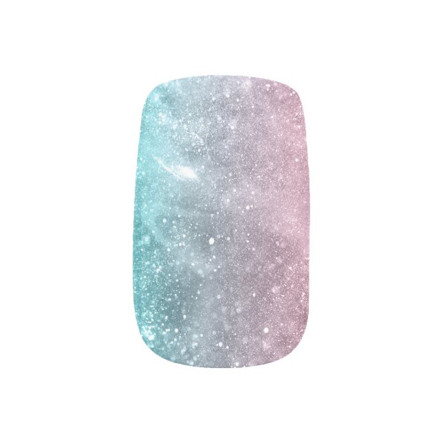 Aqua blue Pink ombre sea galaxy abstract Minx Nail Art (Left Thumb)