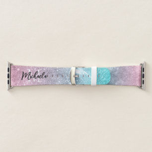 Aqua blue Pink ombre sea galaxy abstract Monogram Apple Watch Band