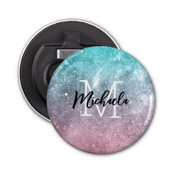 Aqua Blue Pink Ombre Sea Galaxy Abstract Monogram Bottle Opener by PLdesign at Zazzle