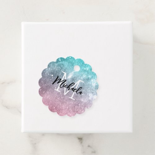 Aqua blue Pink ombre sea galaxy abstract Monogram Favor Tags