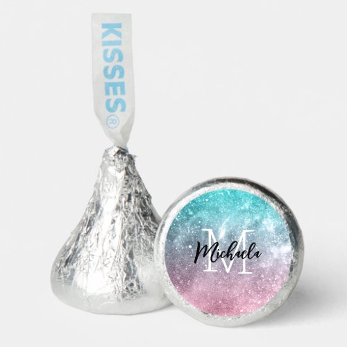 Aqua blue Pink ombre sea galaxy abstract Monogram Hersheys Kisses